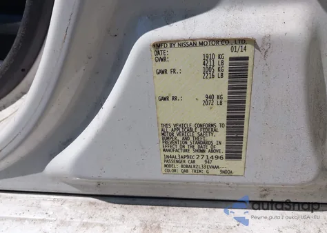 2014 Nissan Altima 2.5/2.5 S/2.5 Sl/2.5 Sv from USA, damaged, VIN 1N4AL3AP9EC271496